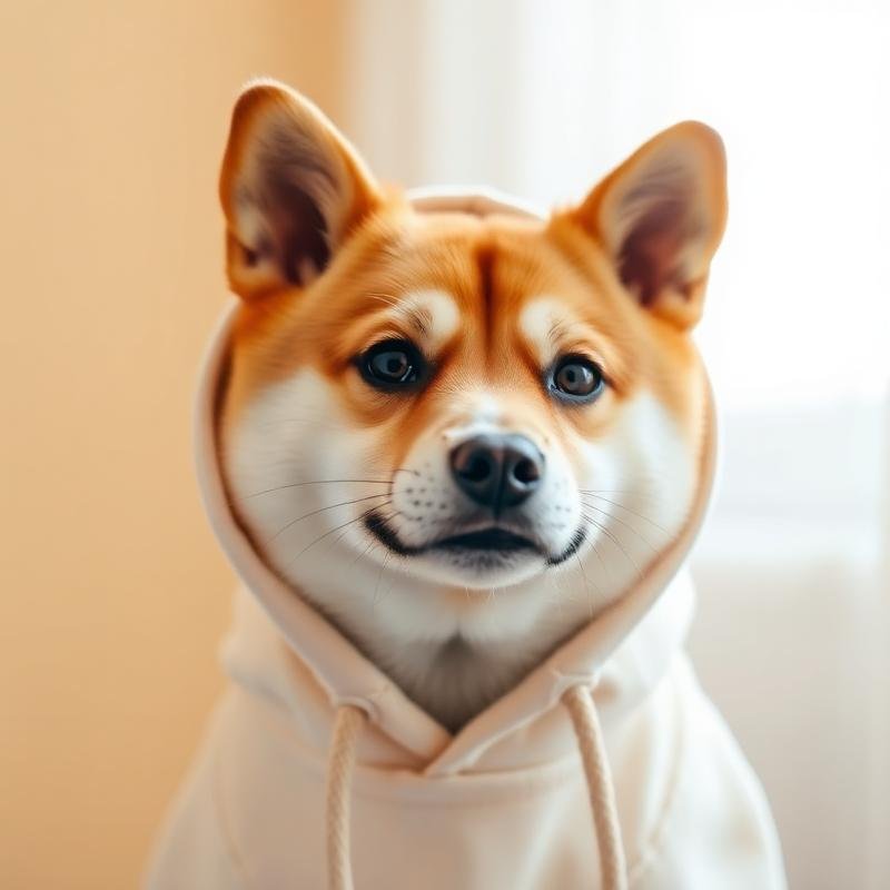 A dog wearing a TFT hoodie, street portrait 3